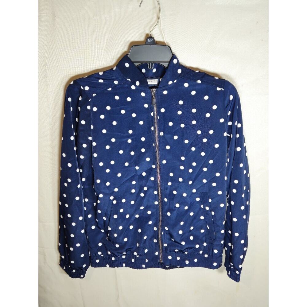 Susan Graver Women's Size XXS Navy Blue Polka Dot Full Zip Bomber Jacket